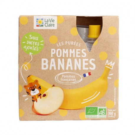 Purée de pommes et de bananes bio, en gourde