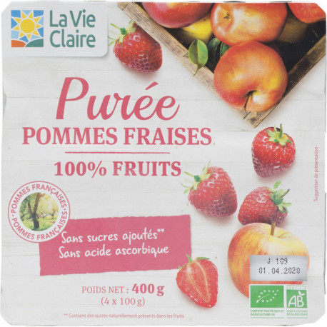 Purée pommes fraises, 100% fruits.