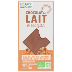 Chocolat au lait, aux éclats de caramel et fleur de Guérande bio