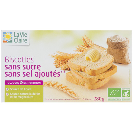 Biscottes sans sucres et sans sel ajoutés