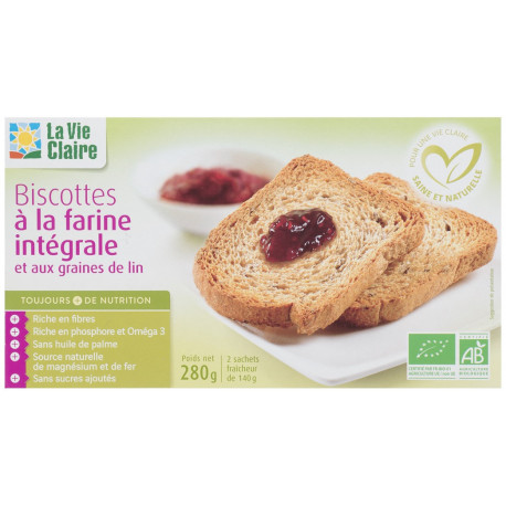 Biscottes à la farine intégrale et aux graines de lin.