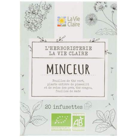 Infusion minceur feuille de thé vert, plante entière de pissenlit et de reine des prés, thé de congout, feuille de maté.