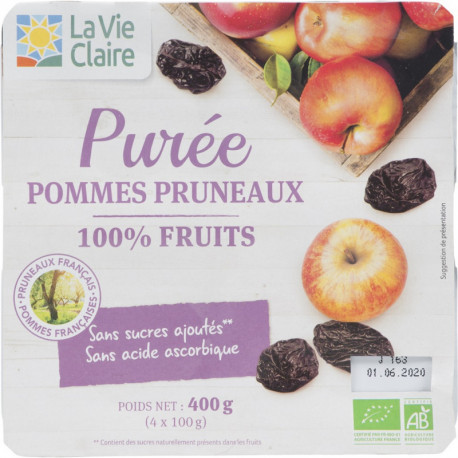 Purée de pommes pruneaux, 100% fruits bio