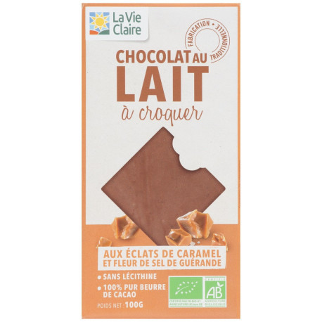 Chocolat au lait, aux éclats de caramel et fleur de Guérande bio