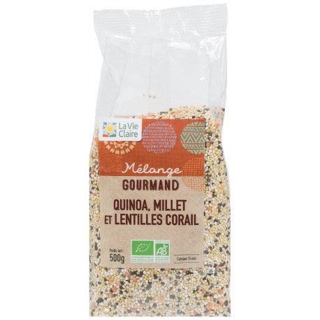 Mélange quinoa, millet et lentilles corail.