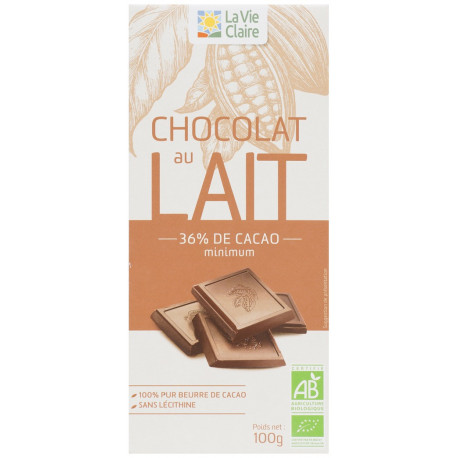 Chocolat au lait cacao 36% de cacao minimum.