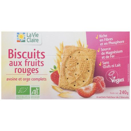 Biscuits aux fruits rouges avoine et orge complets.