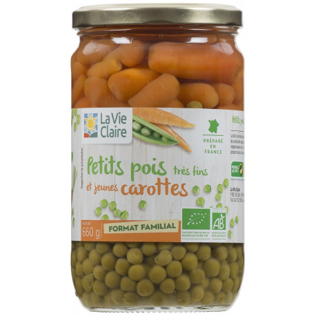 Petits pois très fins et jeunes carottes